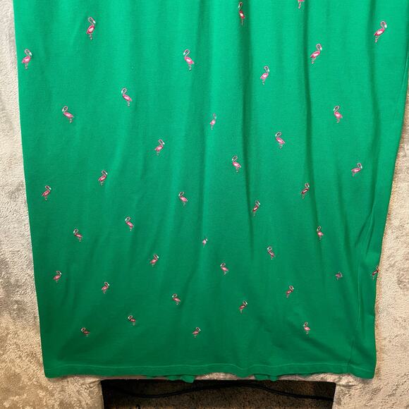 Vintage Quacker Factory Polo Green Dress Pink Flamingo Embroidered‎ Summer Sz 1X - Picture 3 of 8